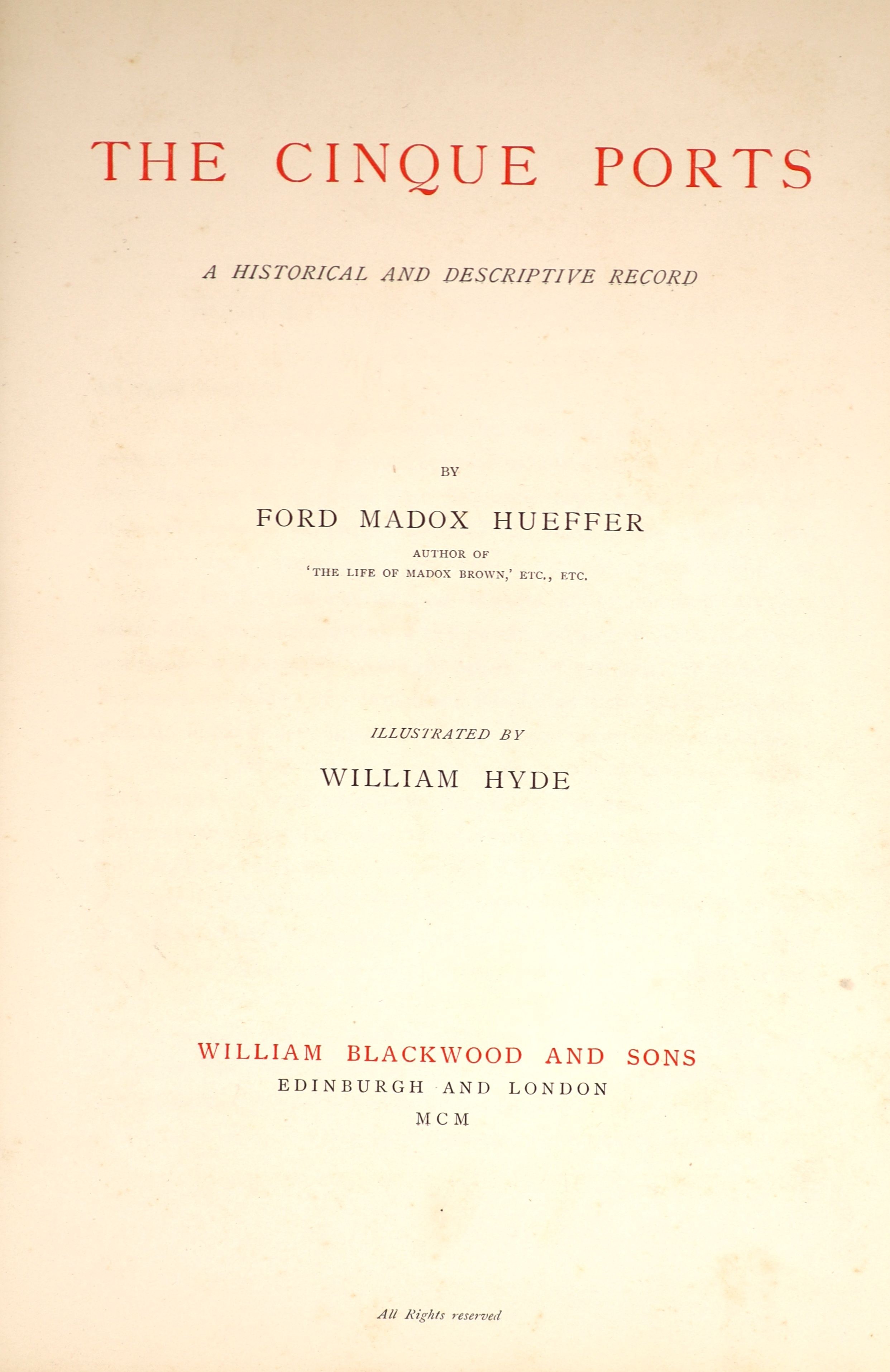 Heuffer, Ford Maddox - The Cinque Ports, 4to, light tan buckram, 13 plates by William Hyde, William Blackwood & Sons, Edinburgh, 1900